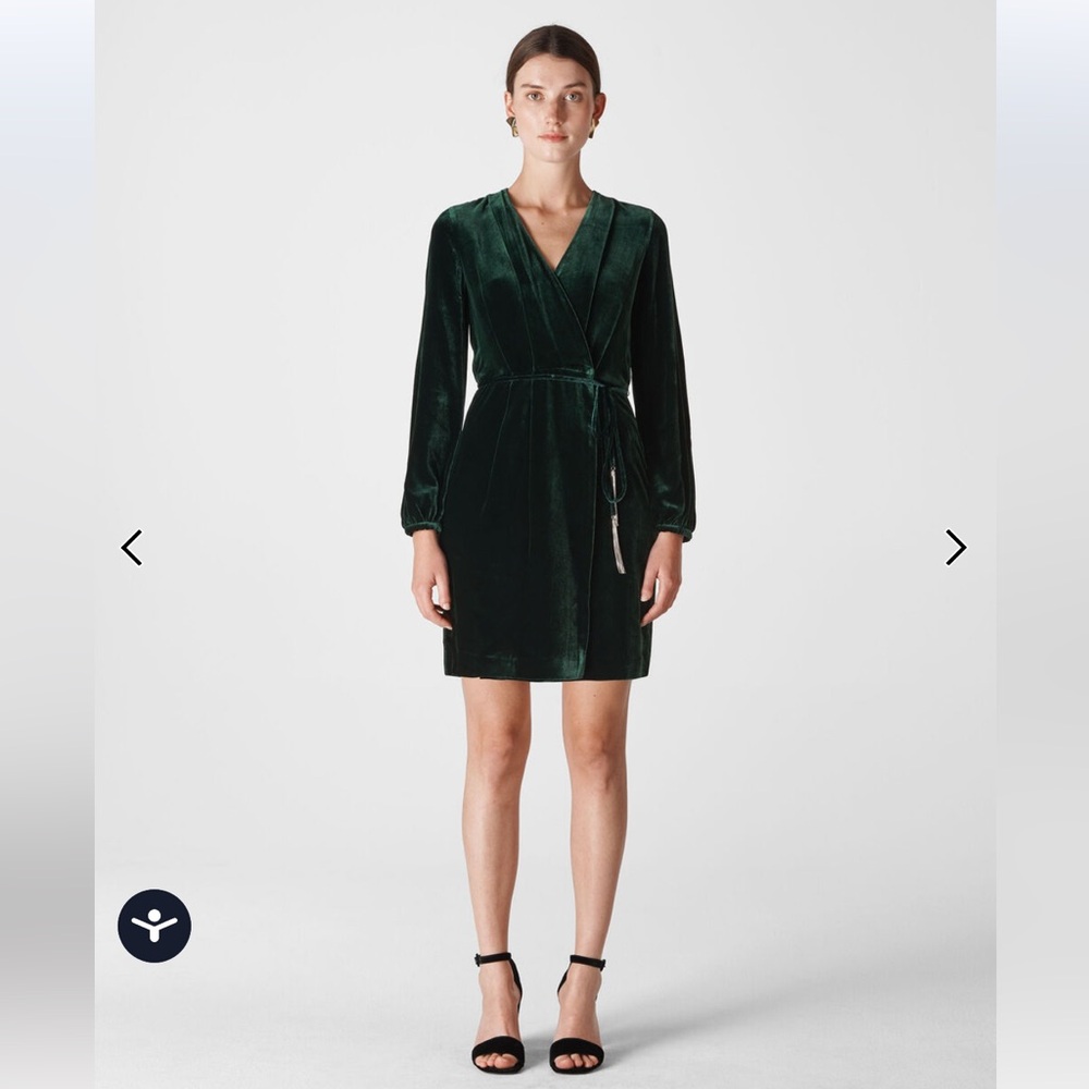 Whistles Emerald Velvet Wrap Mini Dress